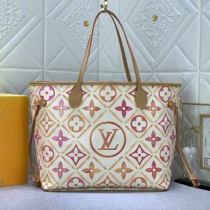 Louis Vuitton LV By The Pool Monogram Tiles Canvas Neverfull MM Tote In Coral