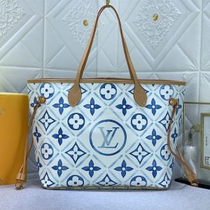 Louis Vuitton LV By The Pool Monogram Tiles Canvas Neverfull MM Tote In Lagoon Blue