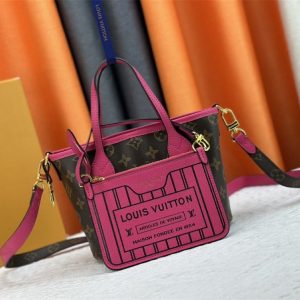 Louis Vuitton Neverfull Bandouliere Inside Out BB Tote In Monogram Canvas And Rose Pondichery Leather