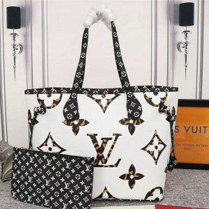 Louis Vuitton Giant Neverfull MM Tote In Cream And Caramel