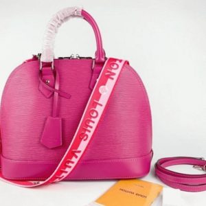 Louis Vuitton Epi Leather Alma PM Handbag In Pondichery Pink With Jacquard Strap