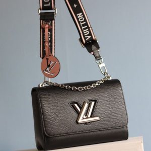 Louis Vuitton Epi Leather Twist MM Bag In Black With Jacquard Strap