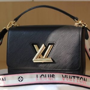 Louis Vuitton Epi Leather Twist MM Bag Black With Jacquard Strap