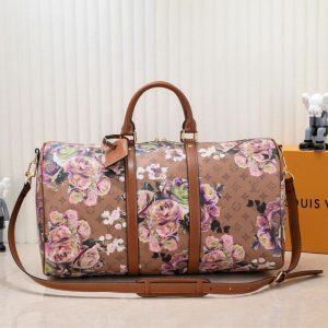 Louis Vuitton Keepall Bandouliere 50 Travel Bag In Brown With Floral Pattern